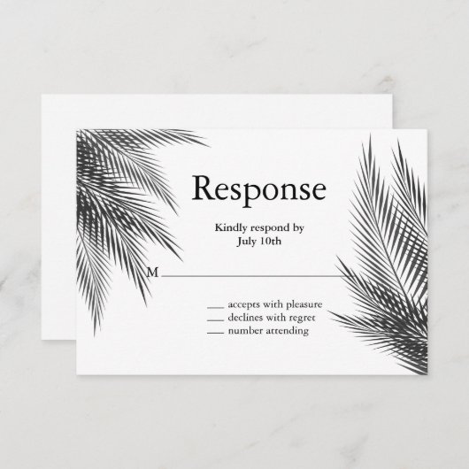 Elegant Black en White Palm Leaves RSVP (Voorkant / Achterkant)