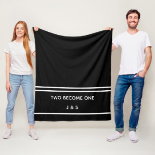 Elegant Black en White Pas getrouwd Initialen Fleece Deken
