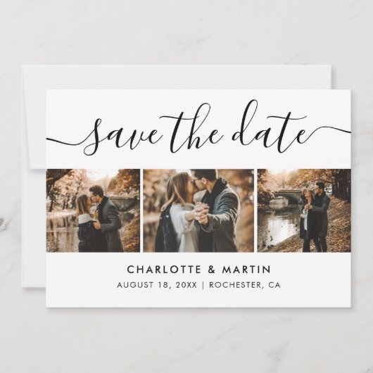 Elegant Black en White Photo Collage Save The Date (Voorkant)