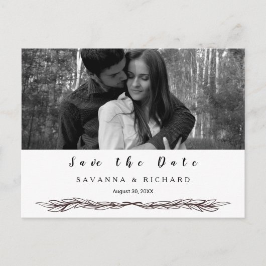 Elegant Black en White Photo Save the Date Aankondigingskaart (Voorkant)