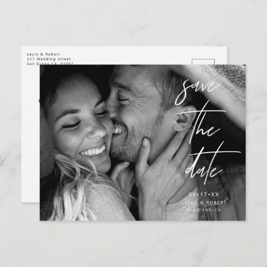 Elegant Black en White Photo Save the Date Aankondigingskaart (Voorkant / Achterkant)