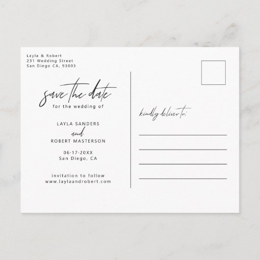 Elegant Black en White Photo Save the Date Aankondigingskaart (Achterkant)