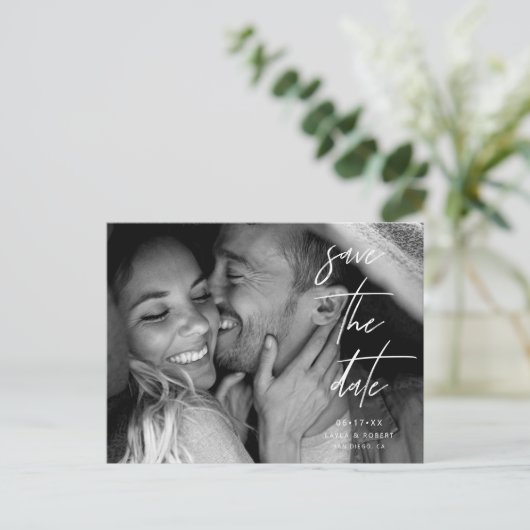 Elegant Black en White Photo Save the Date Aankondigingskaart (Staand voorkant)