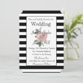Elegant Black en White Pink Roos Wedding Kaart (Staand voorkant)