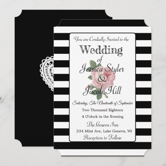 Elegant Black en White Pink Roos Wedding Kaart (Voorkant / Achterkant)