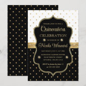 Elegant Black en White Polka Dots Quinceanera Kaart (Voorkant / Achterkant)