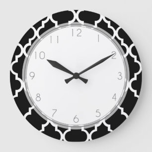 Elegant Black en White Quatrefoil Pattern Grote Klok