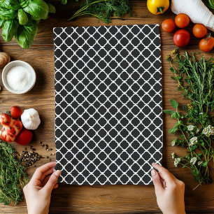 Elegant Black en White Quatrefoil Pattern Theedoek