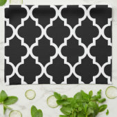 Elegant Black en White Quatrefoil Tiles Pattern Theedoek (Gevouwen)