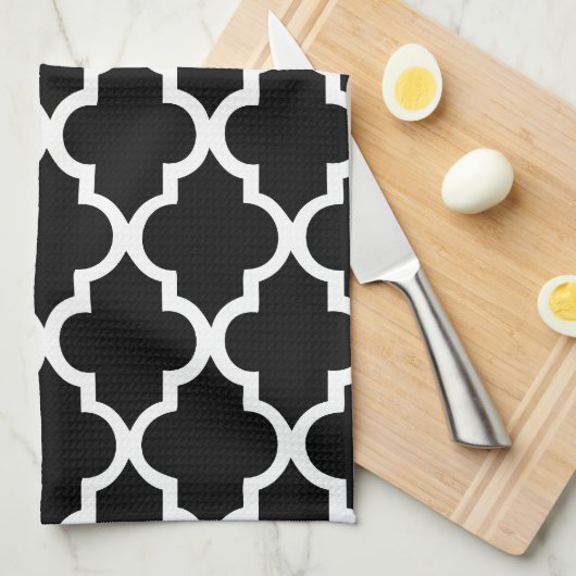 Elegant Black en White Quatrefoil Tiles Pattern Theedoek (Quarter Fold)