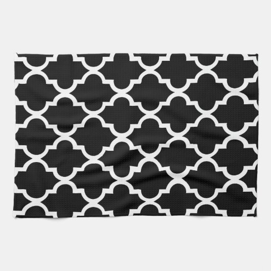 Elegant Black en White Quatrefoil Tiles Pattern Theedoek (Horizontaal)