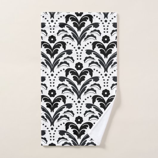Elegant Black en White Retro Art Deco Damask Bad Handdoek (Handdoek)