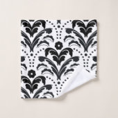 Elegant Black en White Retro Art Deco Damask Bad Handdoek (Wasdoekje)