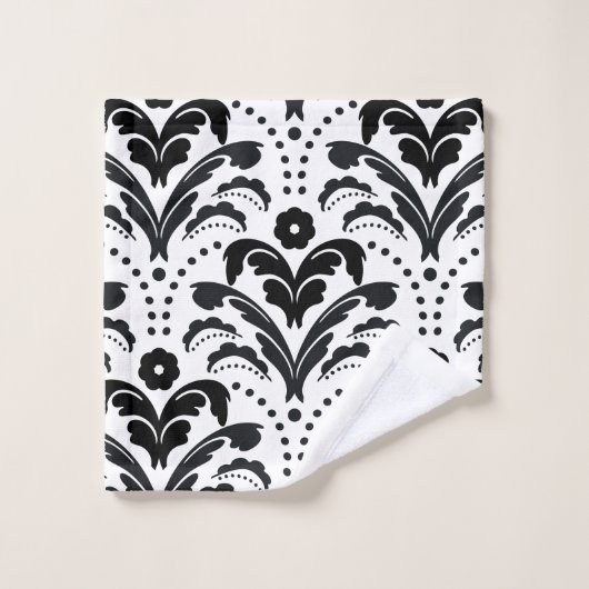 Elegant Black en White Retro Art Deco Damask Bad Handdoek (Wasdoekje)