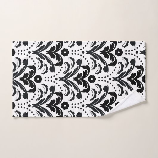 Elegant Black en White Retro Art Deco Damask Bad Handdoek (Handdoek)