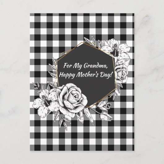 Elegant Black en White Rose Grandma Moederdag Feestdagenkaart (Voorkant)