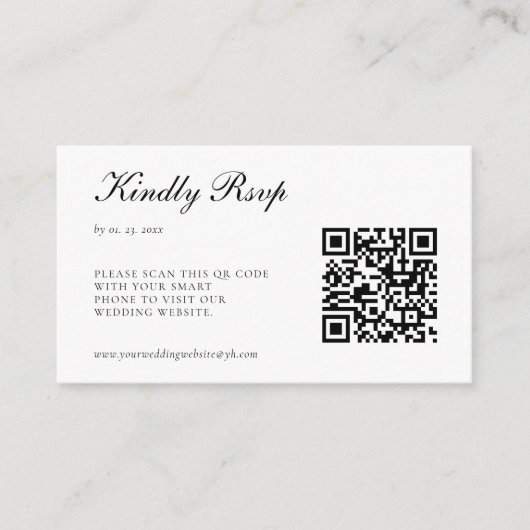 Elegant Black en White RSVP QR Code Weddenschap Informatiekaartje (Voorkant)