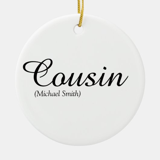 Elegant Black en White Script Cousin Definitie  Keramisch Ornament (Voorkant)
