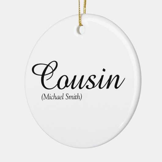Elegant Black en White Script Cousin Definitie  Keramisch Ornament (Links)
