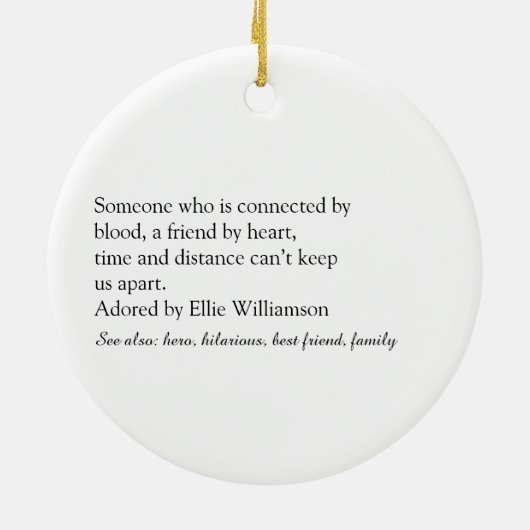 Elegant Black en White Script Cousin Definitie Keramisch Ornament (Achterkant)