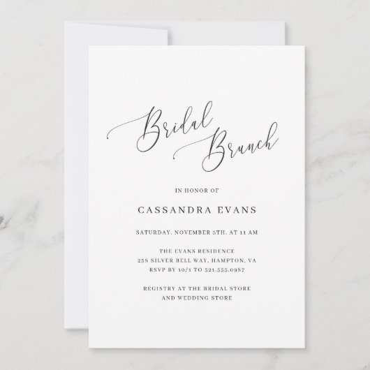 Elegant Black en White Simple Bridal Brunch Kaart (Voorkant)