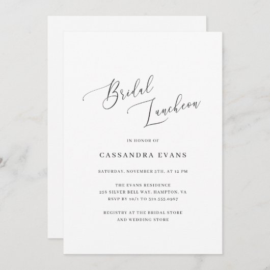 Elegant Black en White Simple Bridal Luncheon Kaart (Voorkant / Achterkant)