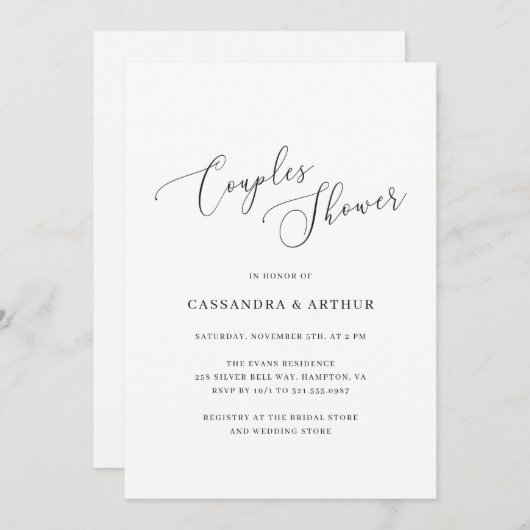 Elegant Black en White Simple Couples Shower Kaart (Voorkant / Achterkant)