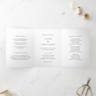 Elegant Black en White Simple Modern Wedding Drieluik Uitnodiging