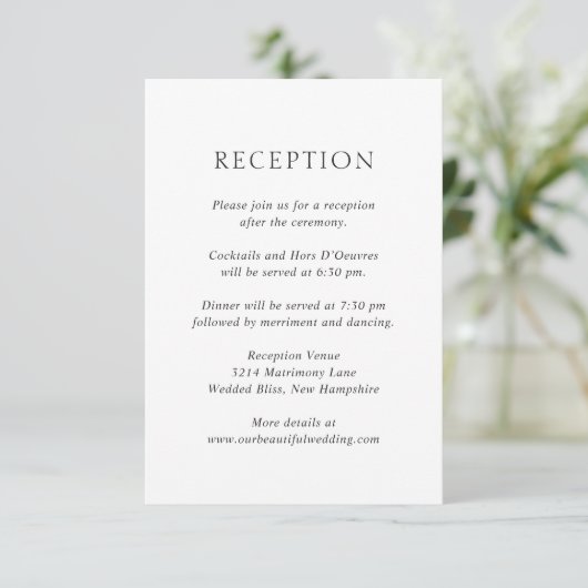 Elegant Black en White Simple Modern Wedding Informatiekaartje (Staand voorkant)