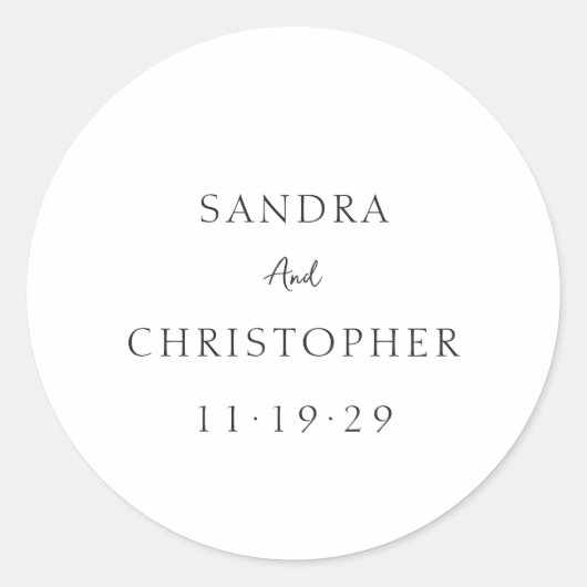 Elegant Black en White Simple Modern Wedding Ronde Sticker (Voorkant)