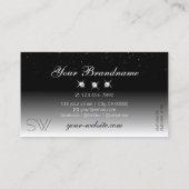 Elegant Black en White Sparkle Diamonds Initialen Visitekaartje (Achterkant)