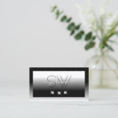 Elegant Black en White Sparkle Diamonds Initialen Visitekaartje (Staand voorkant)