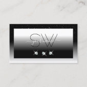 Elegant Black en White Sparkle Diamonds Initialen Visitekaartje (Voorkant)