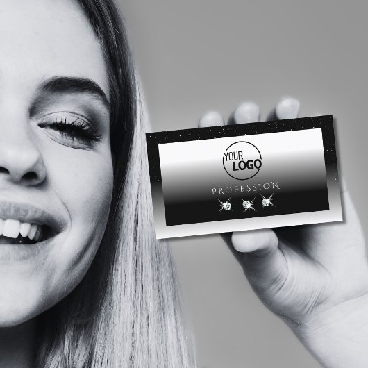 Elegant Black en White Sparkle Diamonds met Logo Visitekaartje