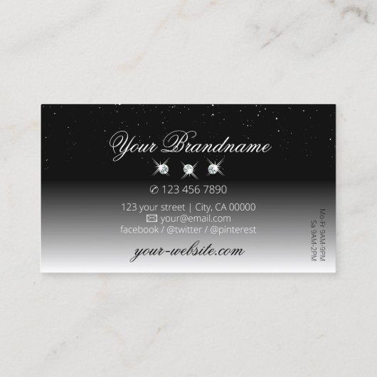 Elegant Black en White Sparkle Diamonds Stijlvol Visitekaartje (Achterkant)