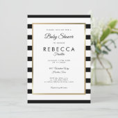 Elegant Black en White Stripe Baby shower Kaart (Staand voorkant)