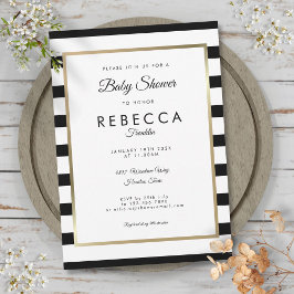 Elegant Black en White Stripe Baby shower Kaart