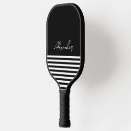 Elegant Black en white Stripe Patroon personaliser Pickleball Paddle