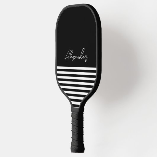 Elegant Black en white Stripe Patroon personaliser Pickleball Paddle (Links)