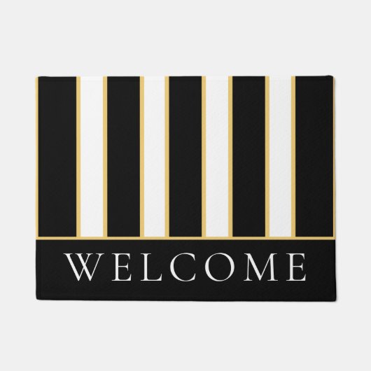 Elegant Black en White Stripe Welcome Deurmat (Voorkant)
