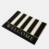 Elegant Black en White Stripe Welcome Deurmat (Schuin)