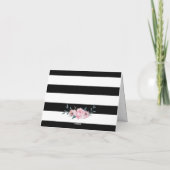 Elegant Black en White Striped Pink Floral Bedankkaart (Achterkant)