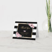 Elegant Black en White Striped Pink Floral Bedankkaart (Voorkant)