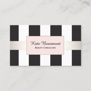 Elegant Black en White Striped Pink Plaque Beauty Visitekaartje