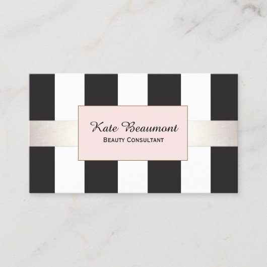 Elegant Black en White Striped Pink Plaque Beauty Visitekaartje (Voorkant)