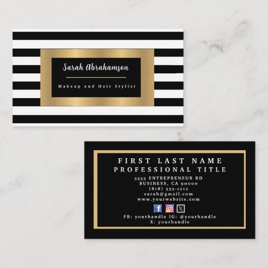 Elegant Black en White Striped Visitekaartje (Voorkant / Achterkant)