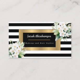 Elegant Black en White Striped Visitekaartje