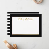 Elegant Black en White Stripes Gold Lijst Notitiekaartje (Voorkant / Achterkant in situ)