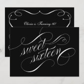 Elegant Black en White Sweet 16 Invitations Kaart (Voorkant / Achterkant)