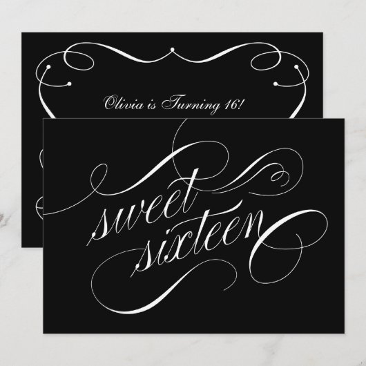 Elegant Black en White Sweet 16 Invitations Kaart (Voorkant / Achterkant)